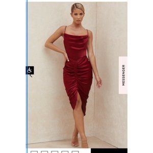 Wine Satin Draped Corset Dress